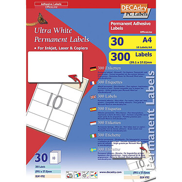 DECADRY Pochette 300 étiquettes blanches multi-usage 99,1 x 57 mm