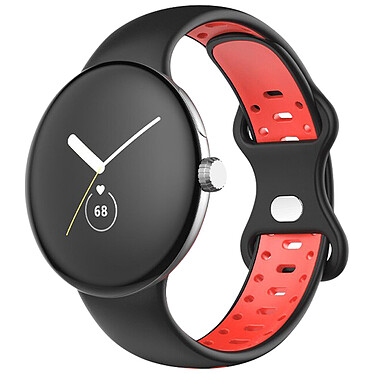 Avizar Bracelet pour Google Pixel Watch Silicone Bicolore Souple Noir/Rouge 241 mm