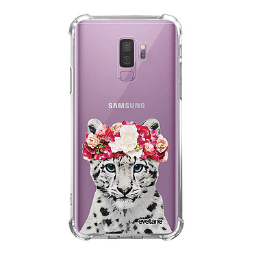 Evetane Coque Samsung Galaxy S9 Plus anti-choc souple angles renforcés transparente Motif Leopard Couronne