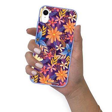 LaCoqueFrançaise Coque iPhone Xr Silicone Liquide Douce lilas Fleurs violettes et oranges pas cher