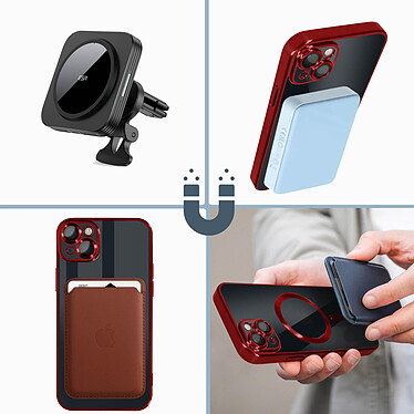 Acheter Avizar Coque MagSafe pour iPhone 14 Plus Silicone Protection Caméra  Contour Chromé Rouge