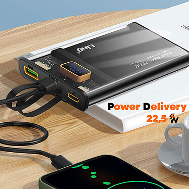 LinQ Powerbank 16000mAh USB-C et USB Super Fast Charge 22.5W Câbles intégrés Affichage LED  TM16003 Noir pas cher