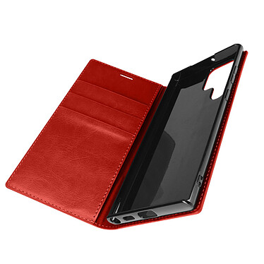 Avizar Étui Galaxy S22 Ultra Folio Cuir Véritable Porte cartes Support Vidéo - rouge