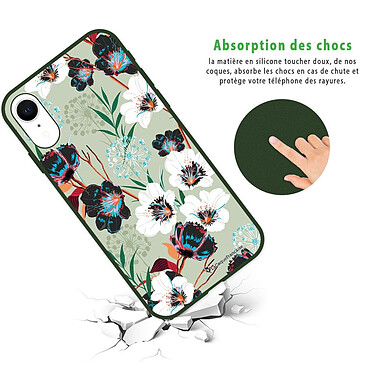 Avis LaCoqueFrançaise Coque iPhone Xr Silicone Liquide Douce vert kaki Fleurs vert d'eau