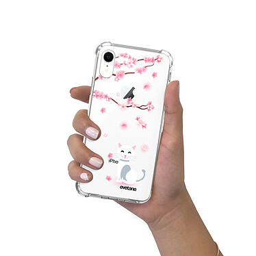 Evetane Coque iPhone Xr anti-choc souple angles renforcés transparente Motif Chat et Fleurs pas cher