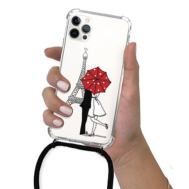 LaCoqueFrançaise Coque cordon iPhone 12/12 Pro noir Dessin Amour à Paris pas cher