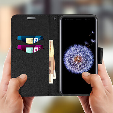 Avis Avizar Housse Galaxy S9 Etui clapet Porte-carte Fonction Stand Fancy Style Noir