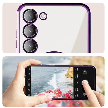Avizar Coque MagSafe pour Samsung S23 silicone protection caméra Transparent / Violet pas cher