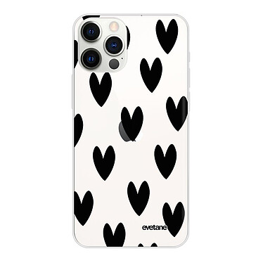 Evetane Coque iPhone 12/12 Pro silicone transparente Motif Coeurs Noirs ultra resistant