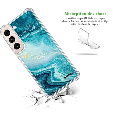 Avis Evetane Coque Samsung Galaxy S22 5G Silicone antichocs Solides coins renforcés  transparente Motif Bleu Nacré Marbre