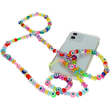 Avizar Bijou de Téléphone Bracelet Perles cristales et rouleaux 110cm Collection Perla