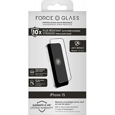 Force Glass Protection d'écran en verre pour iPhone 15 3D Anti-impact Transparent pas cher