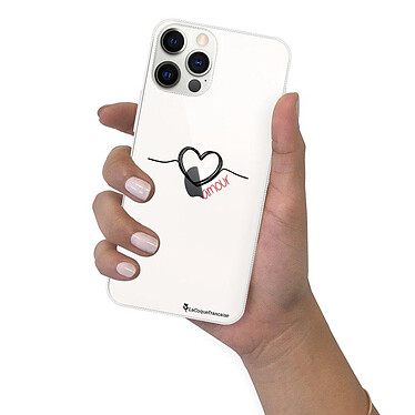 LaCoqueFrançaise Coque iPhone 12/12 Pro 360 intégrale transparente Motif Coeur Noir Amour Tendance pas cher