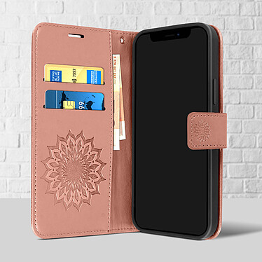 Avis Avizar Étui pour iPhone 12 Mini Portefeuille Support Vidéo Motif Mandala Fleur Rose gold