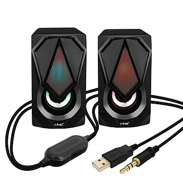LinQ Enceinte Filaire Jack 3.5mm + USB 3W x 2 LED RVB Bouton Intégré  A4000 Noir