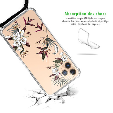 Avis LaCoqueFrançaise Coque cordon iPhone 11 Pro noir Dessin Fleurs Sauvages