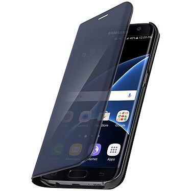 Avizar Etui Galaxy S7 Edge Housse Clapet Flip Cover Miroir Noir - Fonction Stand