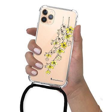 LaCoqueFrançaise Coque cordon iPhone 11 Pro Max noir Dessin Fleurs Cerisiers pas cher