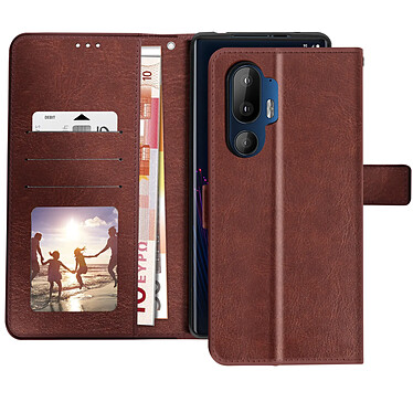 Avizar Étui pour HTC U24 Pro Design Vintage Clapet Portefeuille Support Vidéo Marron