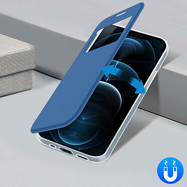 Avizar Housse pour iPhone 12 Pro Max Fenêtre d'Affichage Porte-carte Support Vidéo Bleu pas cher