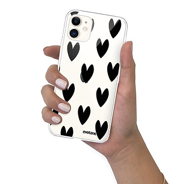 Evetane Coque iPhone 11 silicone transparente Motif Coeurs Noirs ultra resistant pas cher