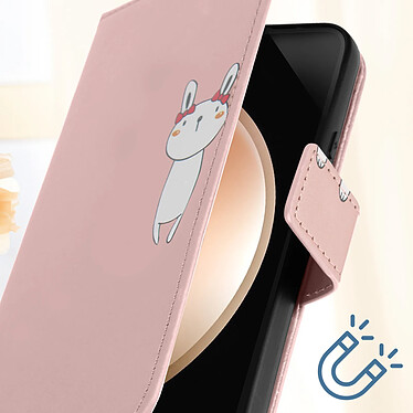 Avizar Étui Lapin pour Samsung S23 FE Portefeuille Support Vidéo Dragonne Rose Champagne pas cher