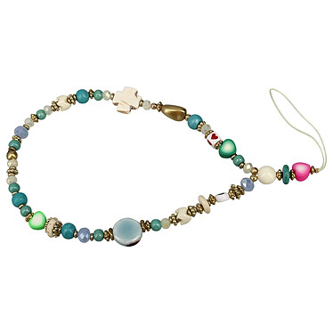 Avizar Bracelet pour Téléphone 30cm Perles Turquoise Croix Coeur Perle Nacrée et Dragonne