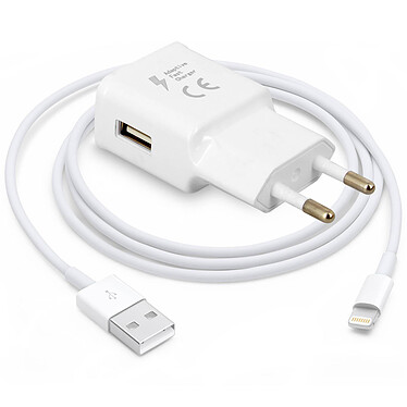 Avizar Chargeur secteur USB 1.5A et Câble Lightning iPhone/iPad Charge rapide - Blanc