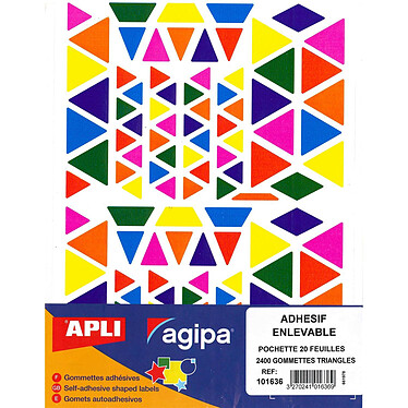 AGIPA Pochette 2400 gommettes triangles enlevables couleurs assorties 160 x 216 mm