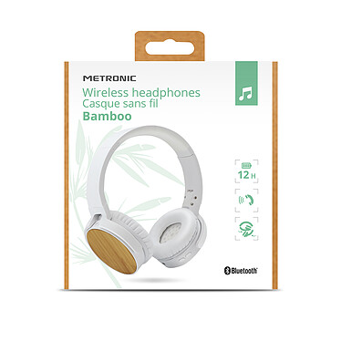 Metronic 480030 - Casque Audio sans Fil Bluetooth léger, Ajustable et Pliable Bambou pas cher