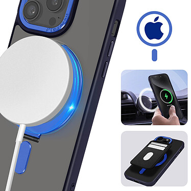 Acheter Avizar Coque MagSafe pour iPhone 15 Pro Silicone Gel Anneau Fonction Support  Dos Givré Contour Bleu Marine