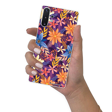 LaCoqueFrançaise Coque Samsung Galaxy Note 10 Plus 360 intégrale transparente Motif Fleurs violettes et oranges Tendance pas cher