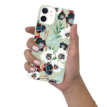 LaCoqueFrançaise Coque iPhone 12 mini silicone transparente Motif Fleurs vert d'eau ultra resistant pas cher