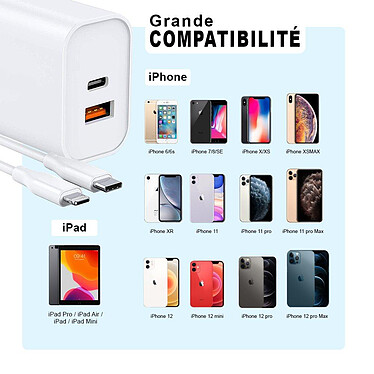Acheter Evetane Chargeur iPhone 12 Mini ultra rapide Double Port 20 W fourni avec Cable USB-C