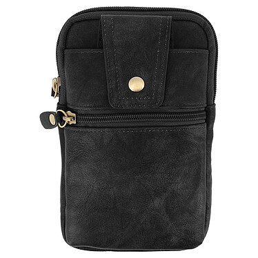 Avizar Sacoche de ceinture smartphone étui zippé aspect cuir + mousqueton - Noir