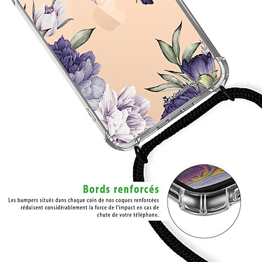 Acheter LaCoqueFrançaise Coque cordon iPhone 11 Pro noir Dessin Pivoines Violettes