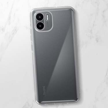 Avizar Coque pour Xiaomi Redmi A1 et A2 Silicone Souple et Film Verre Trempé 9H  transparent contour noir pas cher