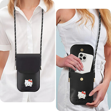 Avis HELLO KITTY Pochette Téléphone Bandoulière Cordon Nylon Tressé 60 cm Noir