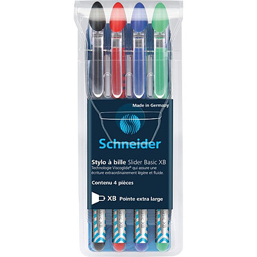SCHNEIDER Pochette de 4 stylos à bille Slider Basic Pointe Extra Large Multicolore