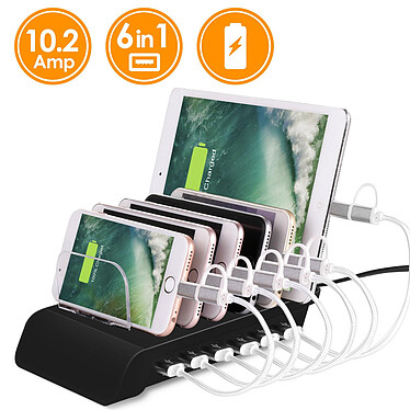 Station de charge Multi-appareils Base de charge 10.2 A 6 Ports USB 7x Supports