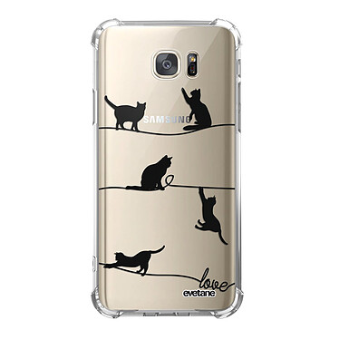 Evetane Coque Samsung Galaxy S7 anti-choc souple angles renforcés transparente Motif Chat Lignes
