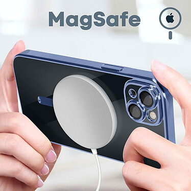 Avis Avizar Coque MagSafe pour iPhone 13 Silicone Protection Caméra  Contour Chromé Bleu Clair