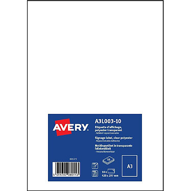 AVERY A3L003-10 - Etiquettes A3 transparente pour vitrophanie repositionable