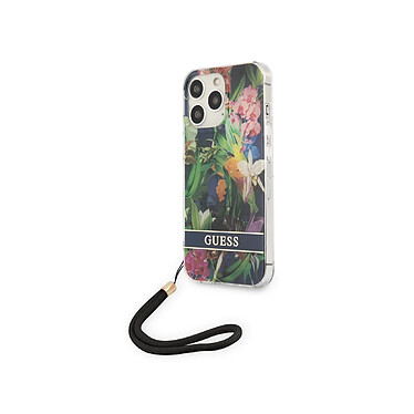 Guess Coque pour Apple iPhone 13 Pro Flowers avec lanière nylon Vert