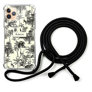 LaCoqueFrançaise Coque cordon iPhone 11 Pro Max noir Dessin Botanic Evasion