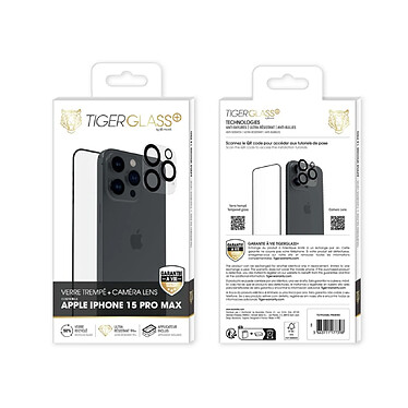 Avis Tiger Pack Protecteur de caméra + Protège-écran pour iPhone 15 Pro Max Verre Recyclé Transparent