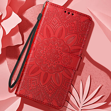 Avizar Étui Fleurs Mandala pour Xiaomi Redmi Note 13 4G Portefeuille Dragonne Rouge pas cher