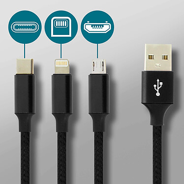 Moxie Câble 3 en 1 Lightning USB type C Micro USB Multi-embouts Charge 3A  Noir pas cher