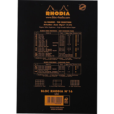 Avis RHODIA Bloc BLACK N°16 14,8x21cm 80F agrafées 80g Uni