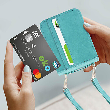 Avizar Coque pour Samsung Z Flip 4 Cuir Porte cartes Bandoulière  Versatile Case turquoise pas cher